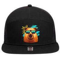 Capybara Cute And Funny Capybara Cool Sunglasses 7 Panel Mesh Trucker Snapback Hat