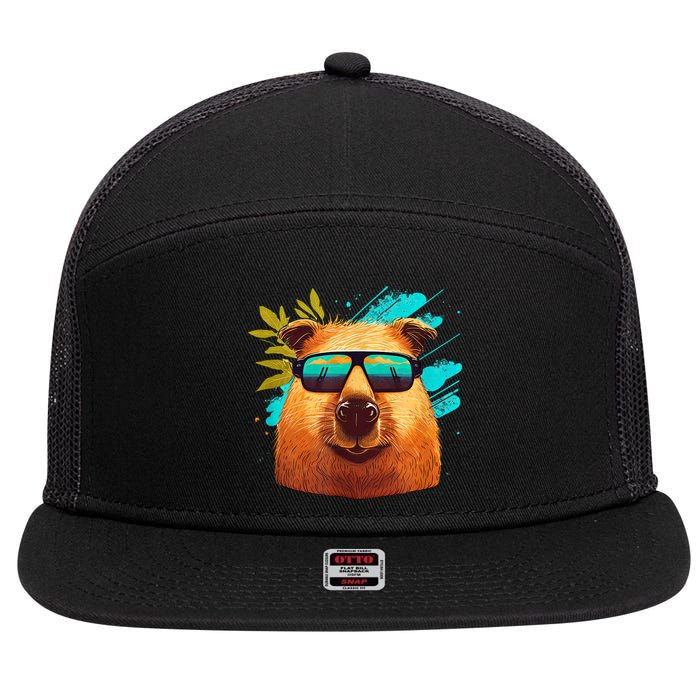 Capybara Cute And Funny Capybara Cool Sunglasses 7 Panel Mesh Trucker Snapback Hat