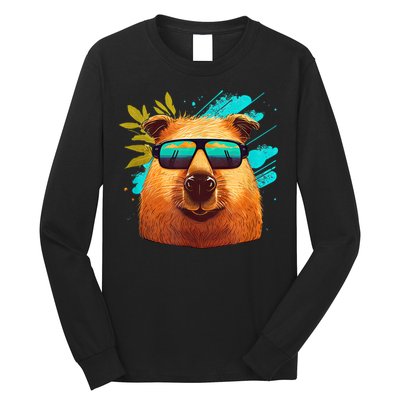 Capybara Cute And Funny Capybara Cool Sunglasses Long Sleeve Shirt