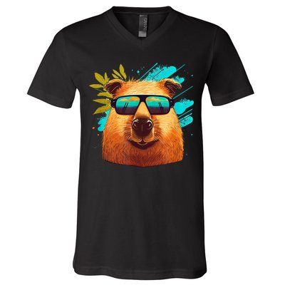 Capybara Cute And Funny Capybara Cool Sunglasses V-Neck T-Shirt