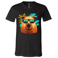 Capybara Cute And Funny Capybara Cool Sunglasses V-Neck T-Shirt