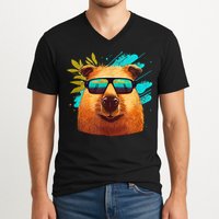 Capybara Cute And Funny Capybara Cool Sunglasses V-Neck T-Shirt