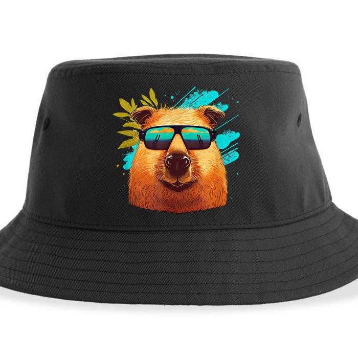 Capybara Cute And Funny Capybara Cool Sunglasses Sustainable Bucket Hat