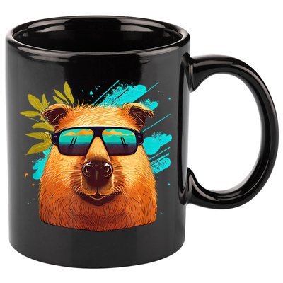 Capybara Cute And Funny Capybara Cool Sunglasses 11oz C Handle Ceramic Mug
