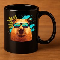 Capybara Cute And Funny Capybara Cool Sunglasses 11oz C Handle Ceramic Mug