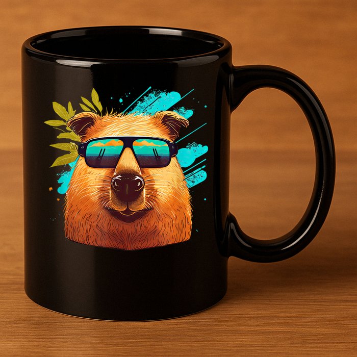 Capybara Cute And Funny Capybara Cool Sunglasses 11oz C Handle Ceramic Mug