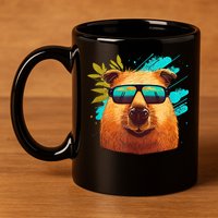 Capybara Cute And Funny Capybara Cool Sunglasses 11oz C Handle Ceramic Mug