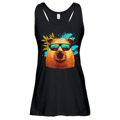 Capybara Cute And Funny Capybara Cool Sunglasses Ladies Essential Flowy Tank