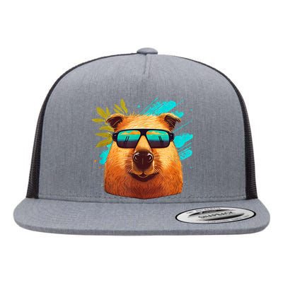 Capybara Cute And Funny Capybara Cool Sunglasses Flat Bill Trucker Hat