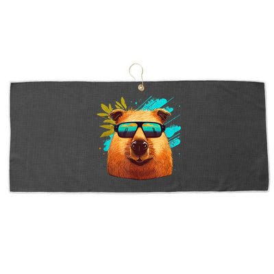 Capybara Cute And Funny Capybara Cool Sunglasses Large Microfiber Waffle Golf Towel
