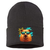 Capybara Cute And Funny Capybara Cool Sunglasses Sustainable Knit Beanie