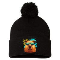 Capybara Cute And Funny Capybara Cool Sunglasses Pom Pom 12in Knit Beanie