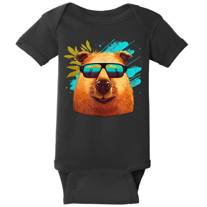 Capybara Cute And Funny Capybara Cool Sunglasses Baby Bodysuit