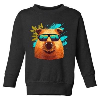 Capybara Cute And Funny Capybara Cool Sunglasses Toddler Sweatshirt