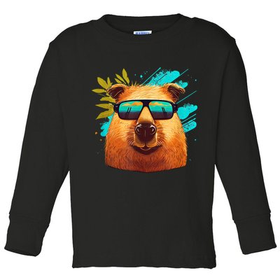 Capybara Cute And Funny Capybara Cool Sunglasses Toddler Long Sleeve Shirt