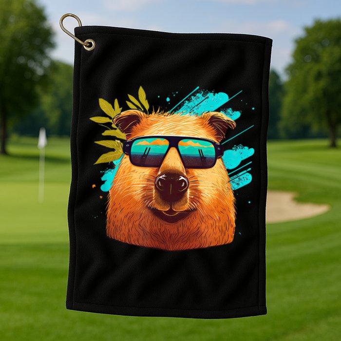 Capybara Cute And Funny Capybara Cool Sunglasses Golf Towel