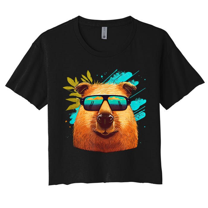 Capybara Cute And Funny Capybara Cool Sunglasses Crop Top