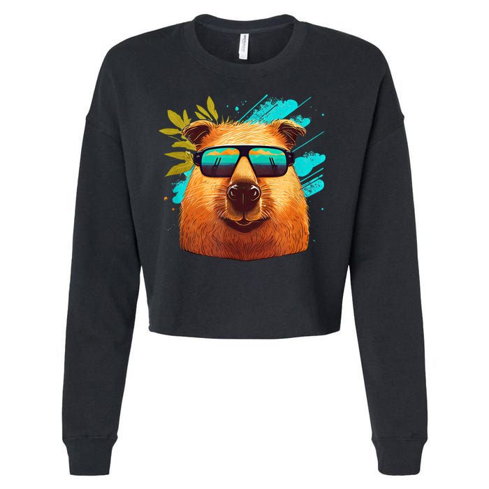 Capybara Cute And Funny Capybara Cool Sunglasses Cropped Pullover Crew