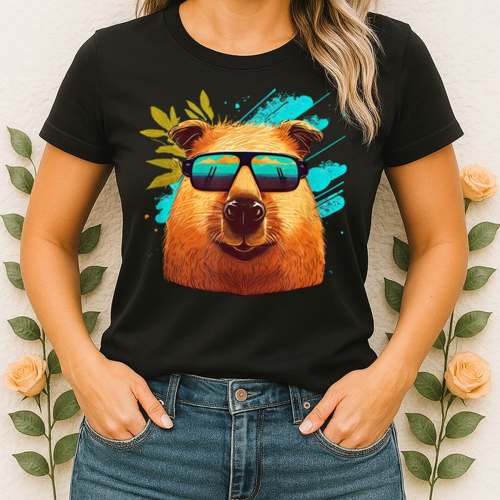 Capybara Cute And Funny Capybara Cool Sunglasses Womens T-Shirt