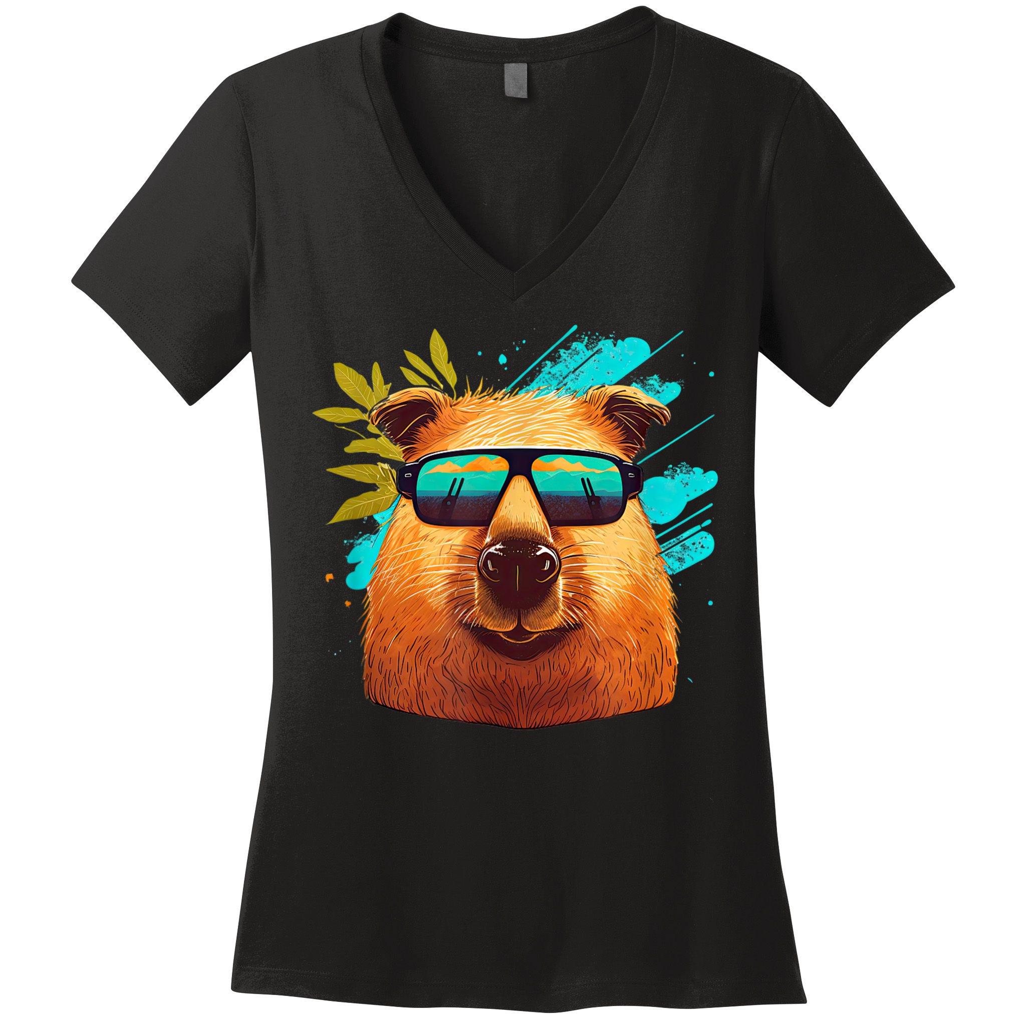 Capybara Cute And Funny Capybara Cool Sunglasses Women's V-Neck T-Shirt