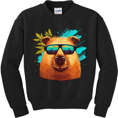 Capybara Cute And Funny Capybara Cool Sunglasses Kids Sweatshirt