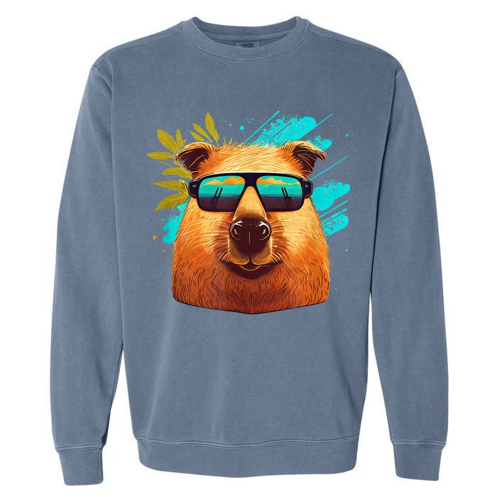 Capybara Cute And Funny Capybara Cool Sunglasses Garment-Dyed Sweatshirt