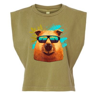 Capybara Cute And Funny Capybara Cool Sunglasses Garment-Dyed Women's Muscle Tee