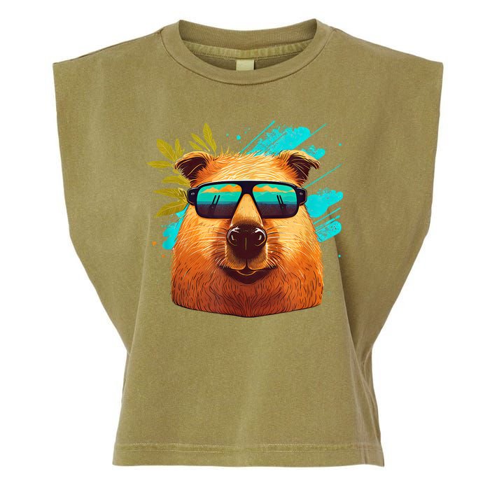 Capybara Cute And Funny Capybara Cool Sunglasses Garment-Dyed Women's Muscle Tee