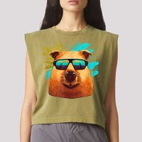 Capybara Cute And Funny Capybara Cool Sunglasses Garment-Dyed Women's Muscle Tee