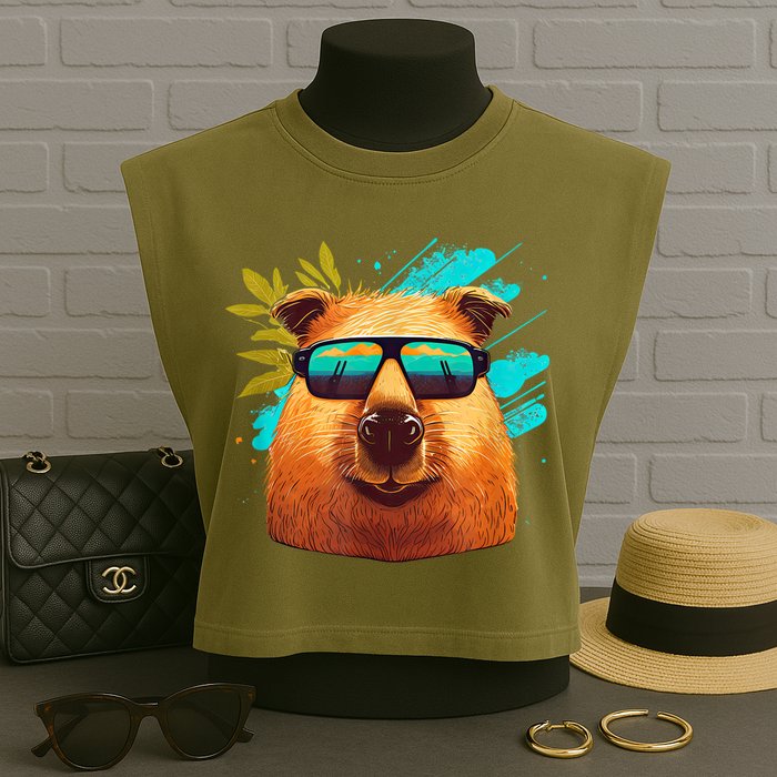 Capybara Cute And Funny Capybara Cool Sunglasses Garment-Dyed Women's Muscle Tee