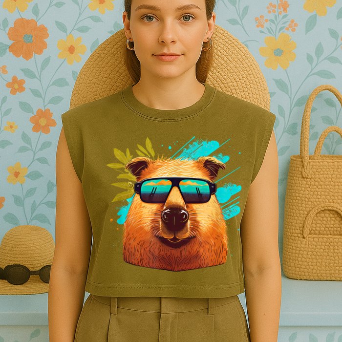 Capybara Cute And Funny Capybara Cool Sunglasses Garment-Dyed Women's Muscle Tee