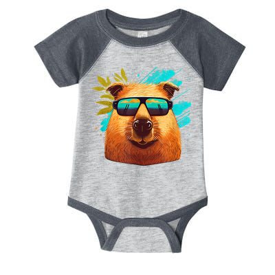 Capybara Cute And Funny Capybara Cool Sunglasses Infant Baby Jersey Bodysuit