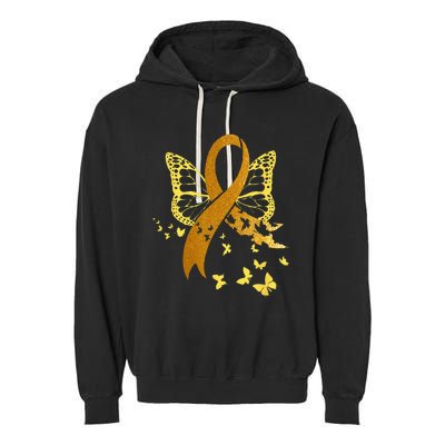 Childhood Cancer Awareness Gold Ribbon Butterfly Fighter Garment-Dyed Fleece Hoodie