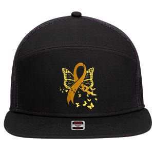 Childhood Cancer Awareness Gold Ribbon Butterfly Fighter 7 Panel Mesh Trucker Snapback Hat