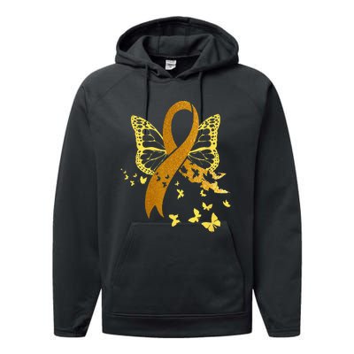 Childhood Cancer Awareness Gold Ribbon Butterfly Fighter Performance Fleece Hoodie