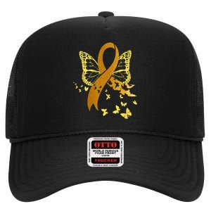 Childhood Cancer Awareness Gold Ribbon Butterfly Fighter High Crown Mesh Back Trucker Hat