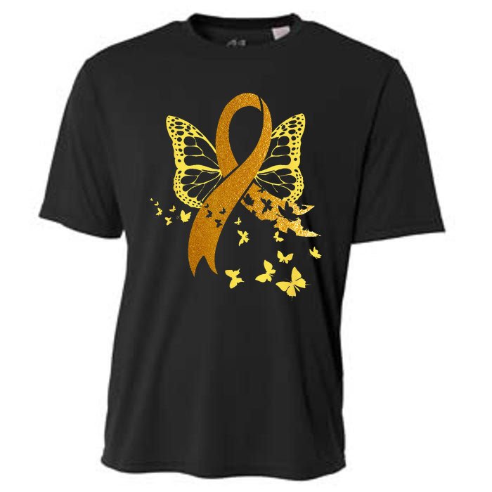 Childhood Cancer Awareness Gold Ribbon Butterfly Fighter Cooling Performance Crew T-Shirt