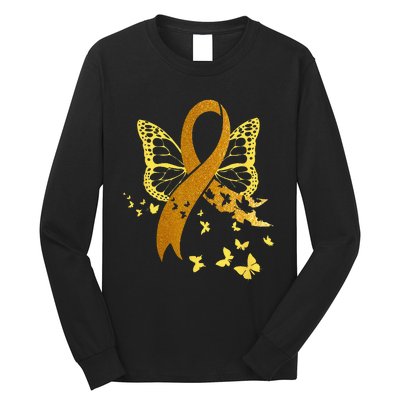 Childhood Cancer Awareness Gold Ribbon Butterfly Fighter Long Sleeve Shirt