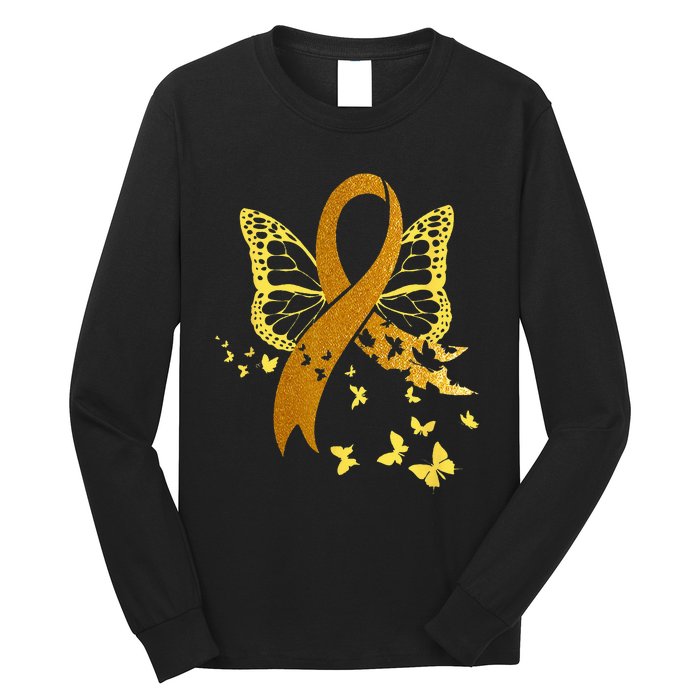 Childhood Cancer Awareness Gold Ribbon Butterfly Fighter Long Sleeve Shirt