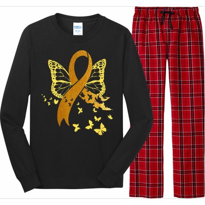 Childhood Cancer Awareness Gold Ribbon Butterfly Fighter Long Sleeve Pajama Set