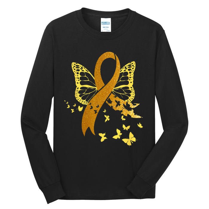 Childhood Cancer Awareness Gold Ribbon Butterfly Fighter Tall Long Sleeve T-Shirt