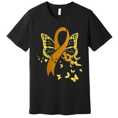 Childhood Cancer Awareness Gold Ribbon Butterfly Fighter Premium T-Shirt