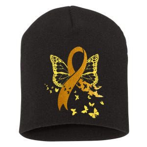 Childhood Cancer Awareness Gold Ribbon Butterfly Fighter Short Acrylic Beanie