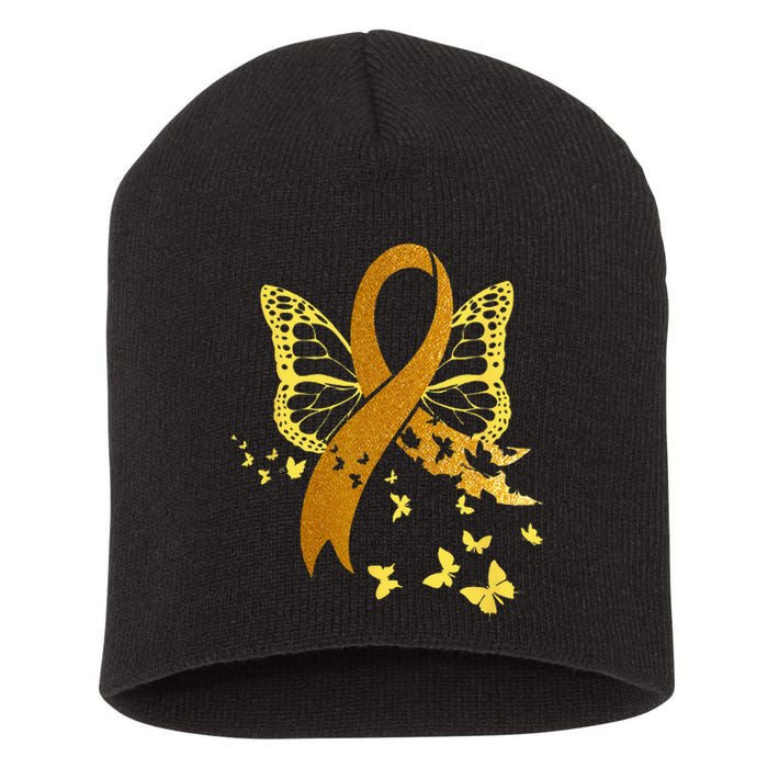 Childhood Cancer Awareness Gold Ribbon Butterfly Fighter Short Acrylic Beanie