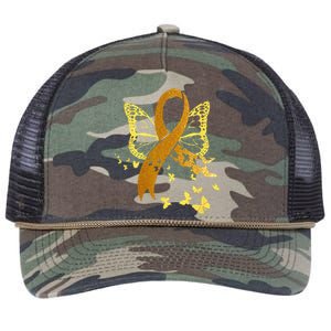 Childhood Cancer Awareness Gold Ribbon Butterfly Fighter Retro Rope Trucker Hat Cap