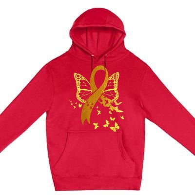 Childhood Cancer Awareness Gold Ribbon Butterfly Fighter Premium Pullover Hoodie