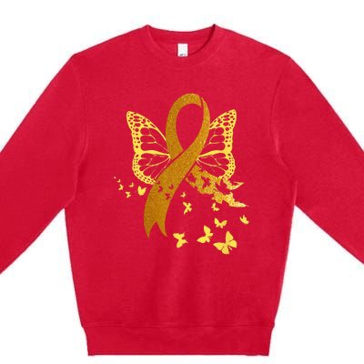 Childhood Cancer Awareness Gold Ribbon Butterfly Fighter Premium Crewneck Sweatshirt