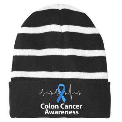 Colon Cancer Awareness Colorectal Cancer Month Striped Beanie with Solid Band