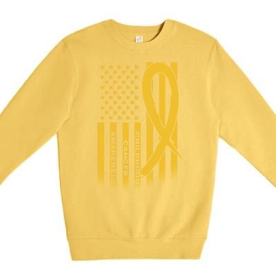 Childhood Cancer Awareness US Flag Premium Crewneck Sweatshirt