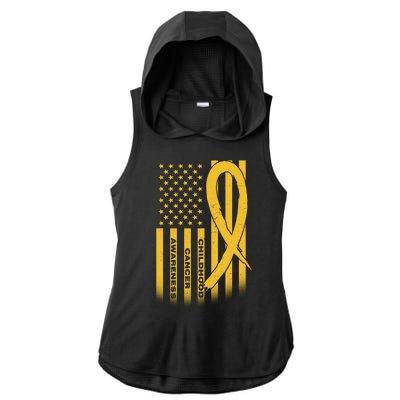 Childhood Cancer Awareness US Flag Ladies PosiCharge Tri-Blend Wicking Draft Hoodie Tank